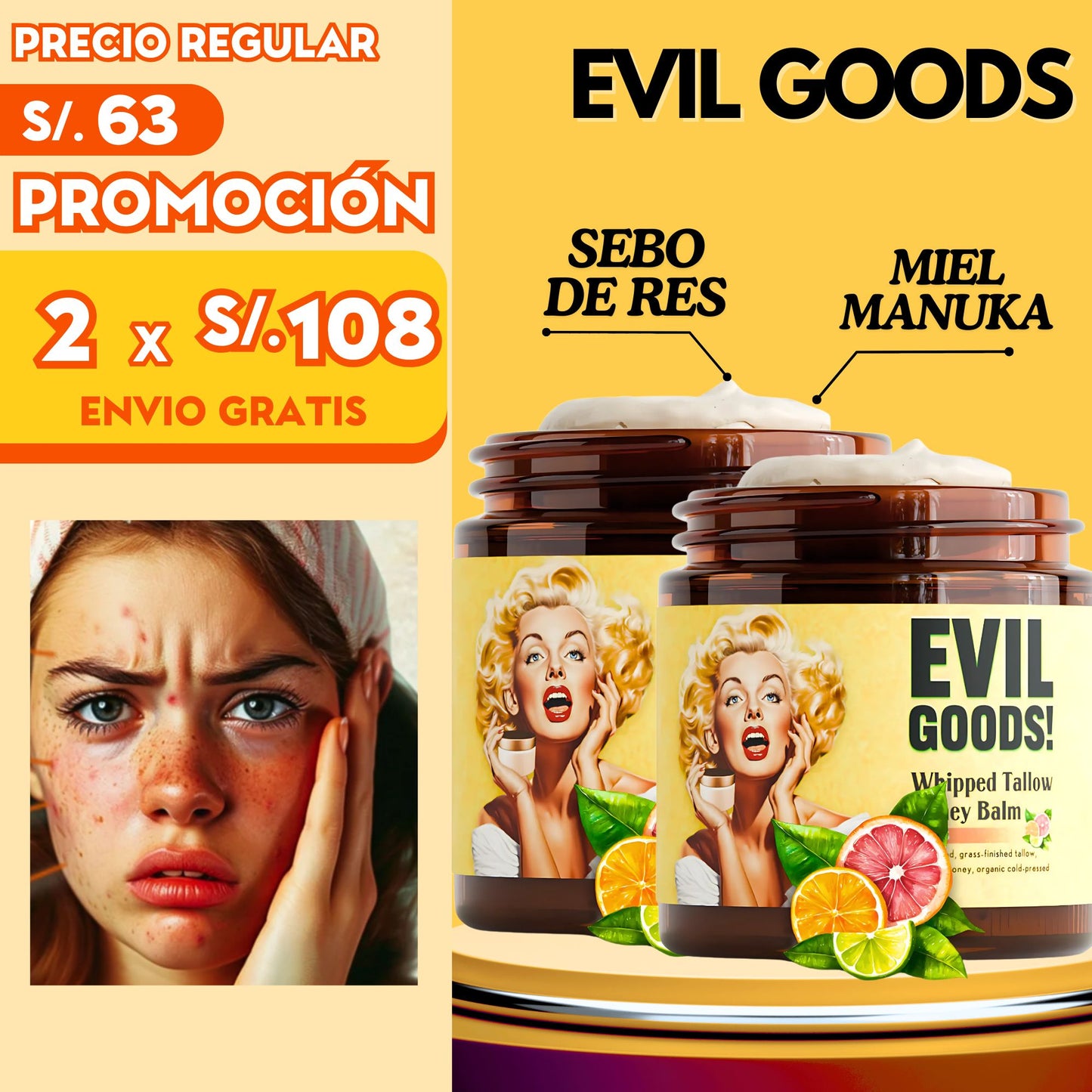 EVIL GOODS - Crema de Sebo de Res y Miel de Manuka (50g)