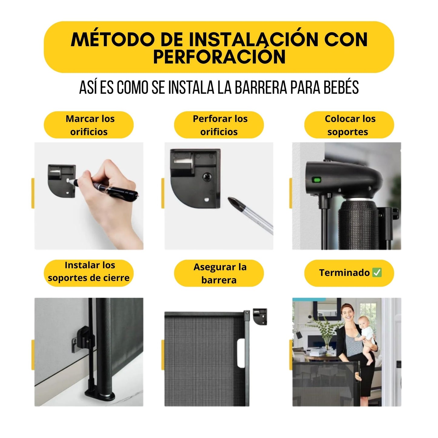 Puerta de Seguridad Bebes Malla Retráctil Protección Infantil y Canina
